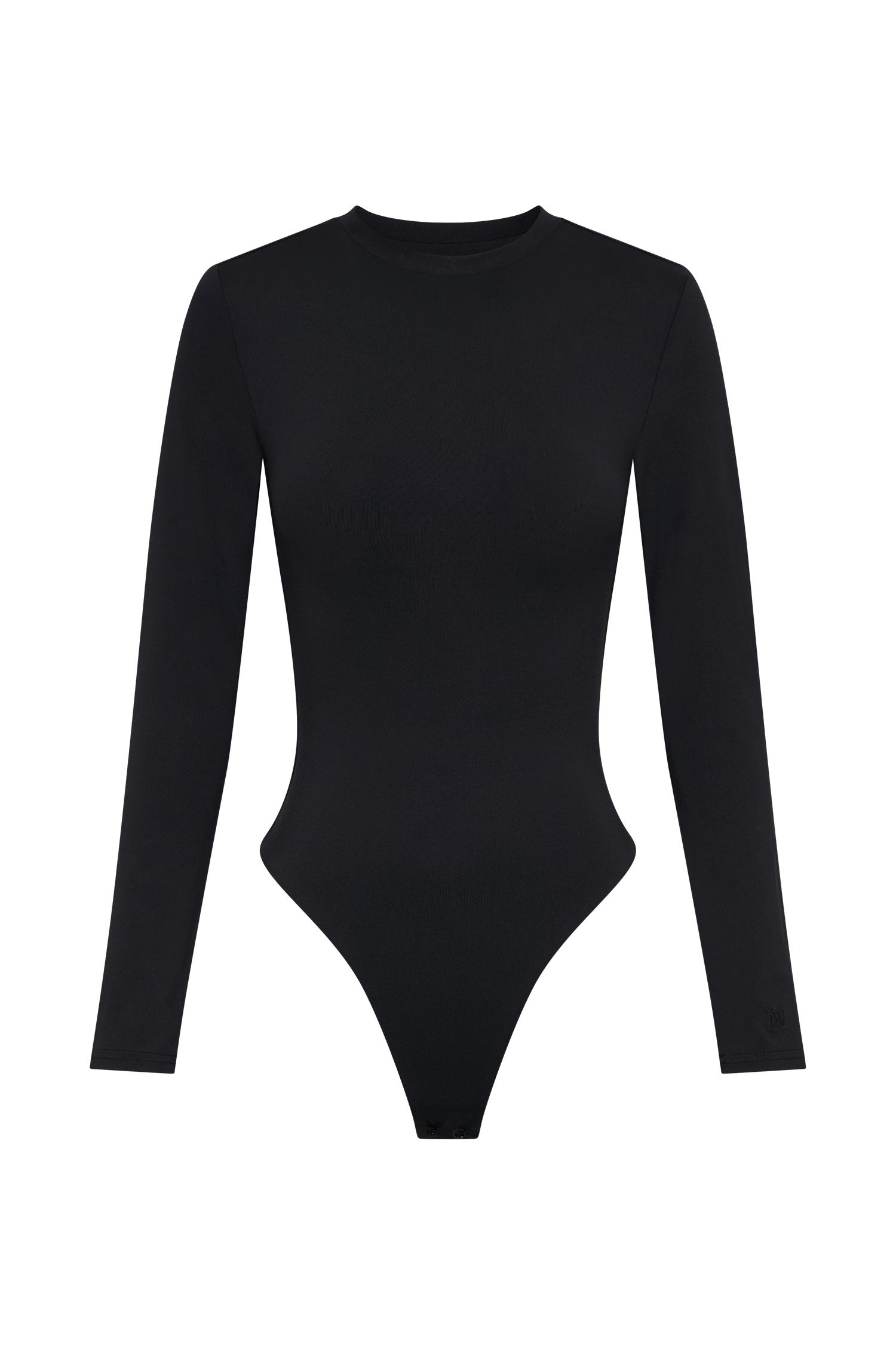 Delilah Long Sleeve Crew Neck Bodysuit - Black Product Image