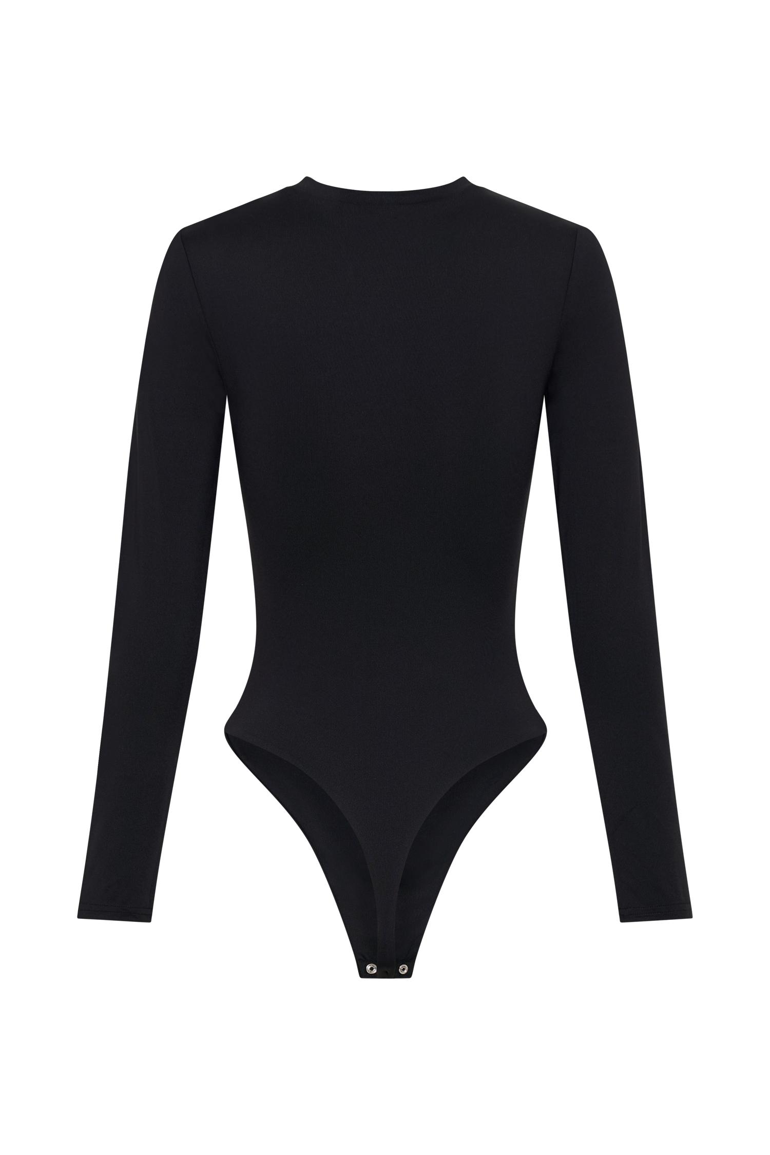 Delilah Long Sleeve Crew Neck Bodysuit - Black Product Image