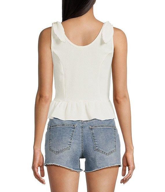 Moa Moa Sleeveless Tie Shoulder Rib Knit Tank Top Product Image