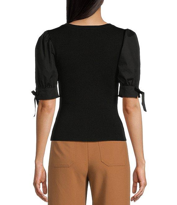 I.N. San Francisco Scoop Neck Tie Side Short Puff Sleeve Sweater Top Product Image