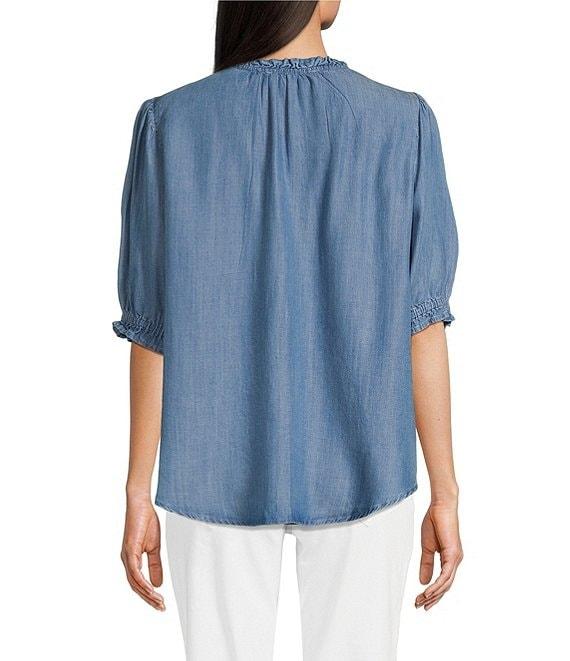 Nurture Petite Size Woven Short Sleeve V-Neck Top Product Image