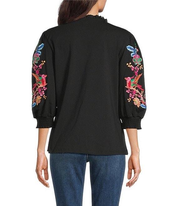 Calessa Embroidered Split V-Neck Balloon Sleeve Tunic Product Image