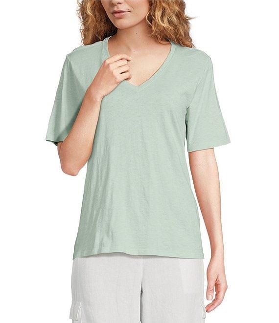Eileen Fisher Easy Organic Cotton Jersey Knit V-Neck Short Sleeve Tee Shirt Product Image