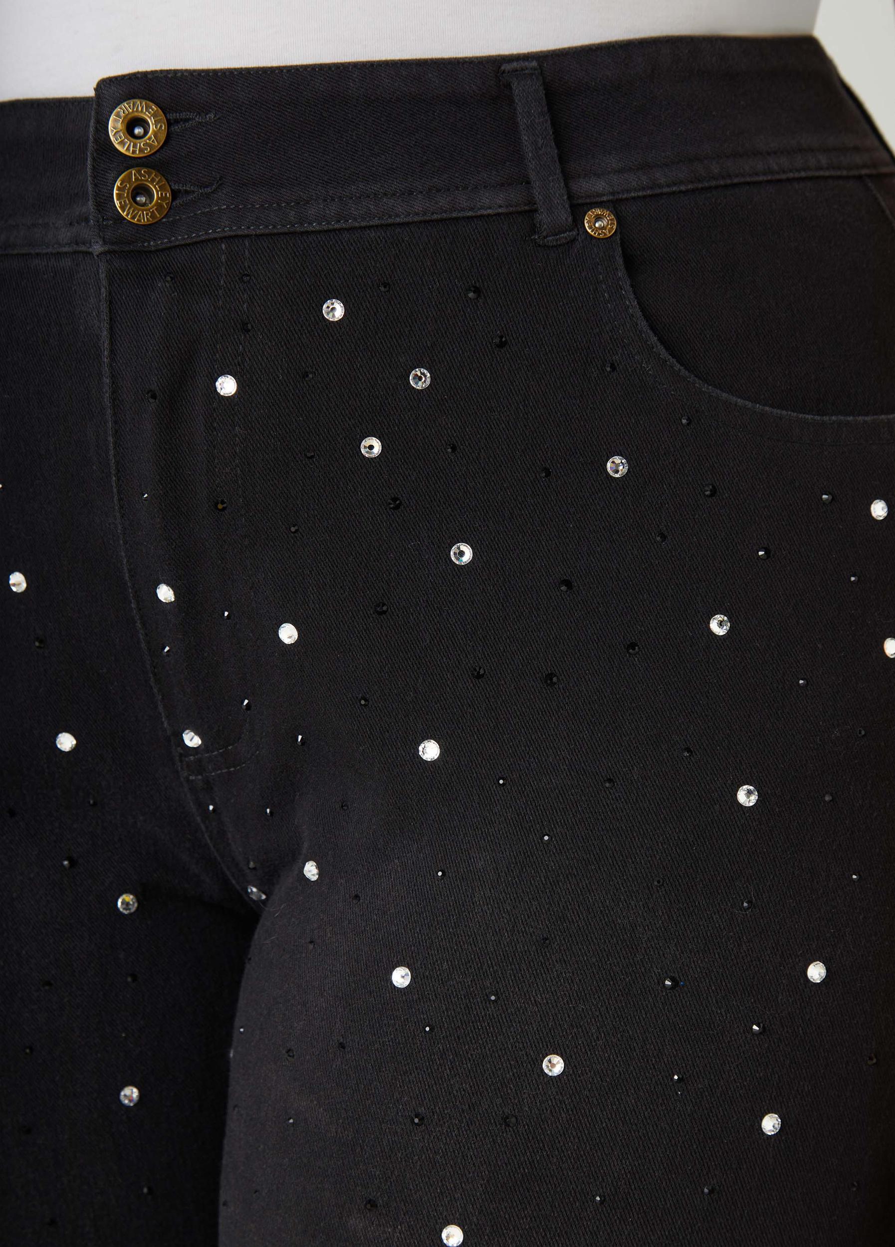 Cuffed Crystal Denim Capris Product Image