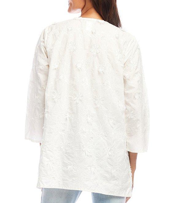 Karen Kane Embroidered Cotton Split V-Neck 3/4 Sleeve Tunic Product Image