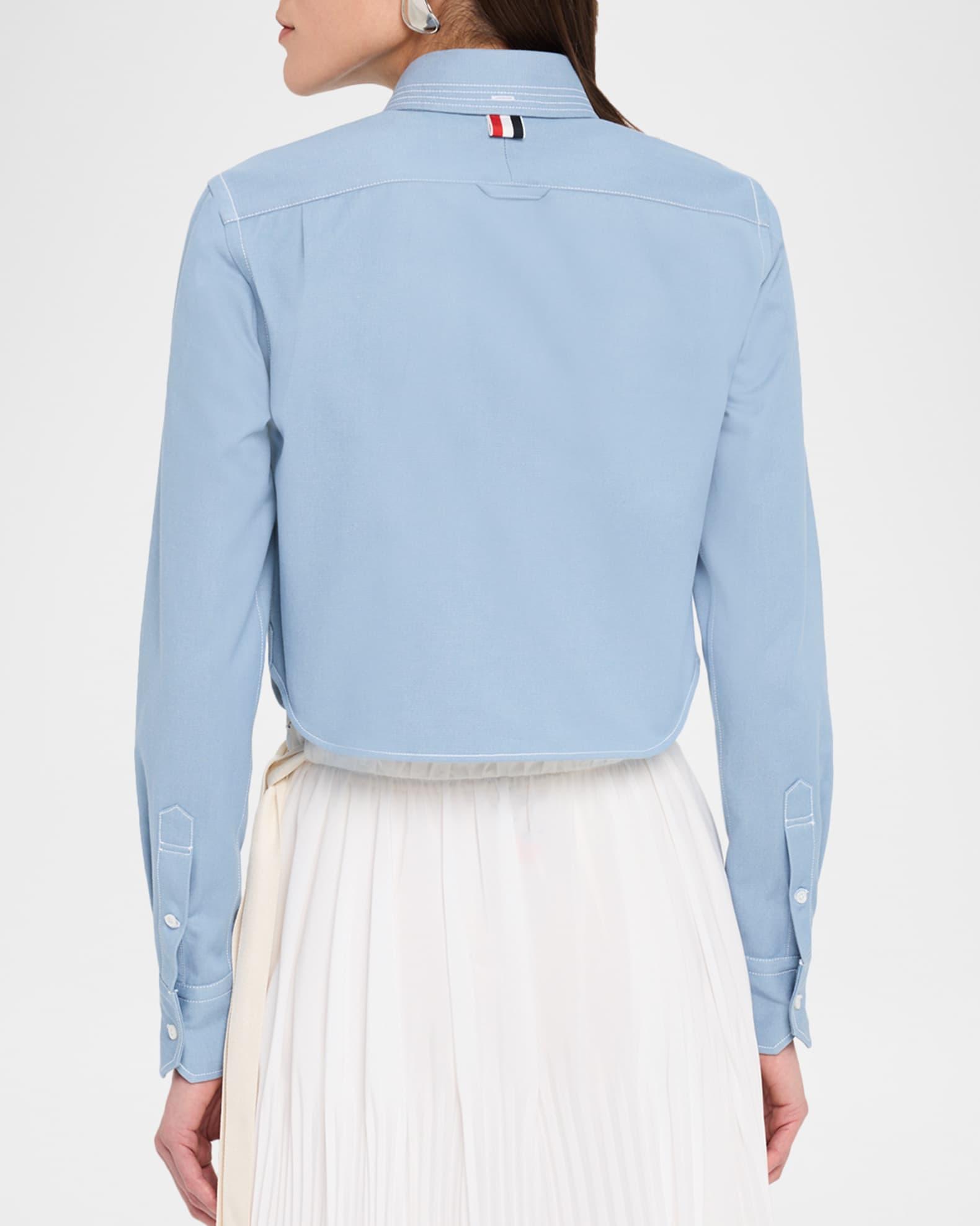 Long-Sleeve Denim Crop Button-Down Shirt Product Image