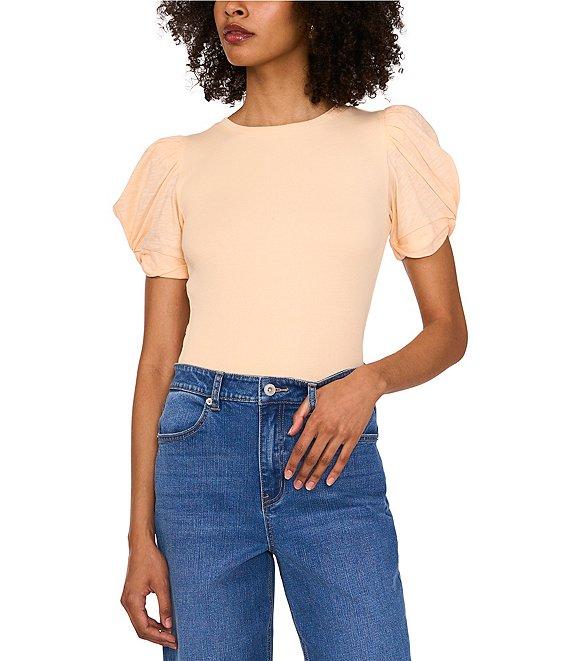1. STATE Knotted Crew Neck Short Puff Sleeve Top Product Image