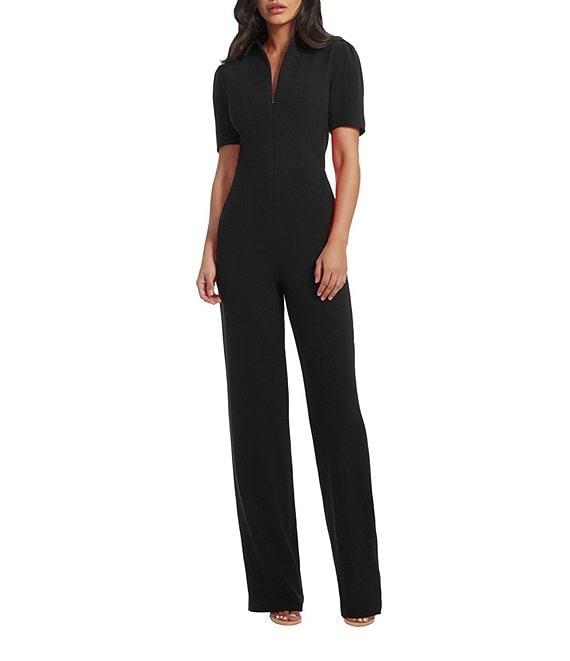Dress the Population Gloria Collared Zip Neck Short Sleeve Wide Leg Jumpsuit Product Image