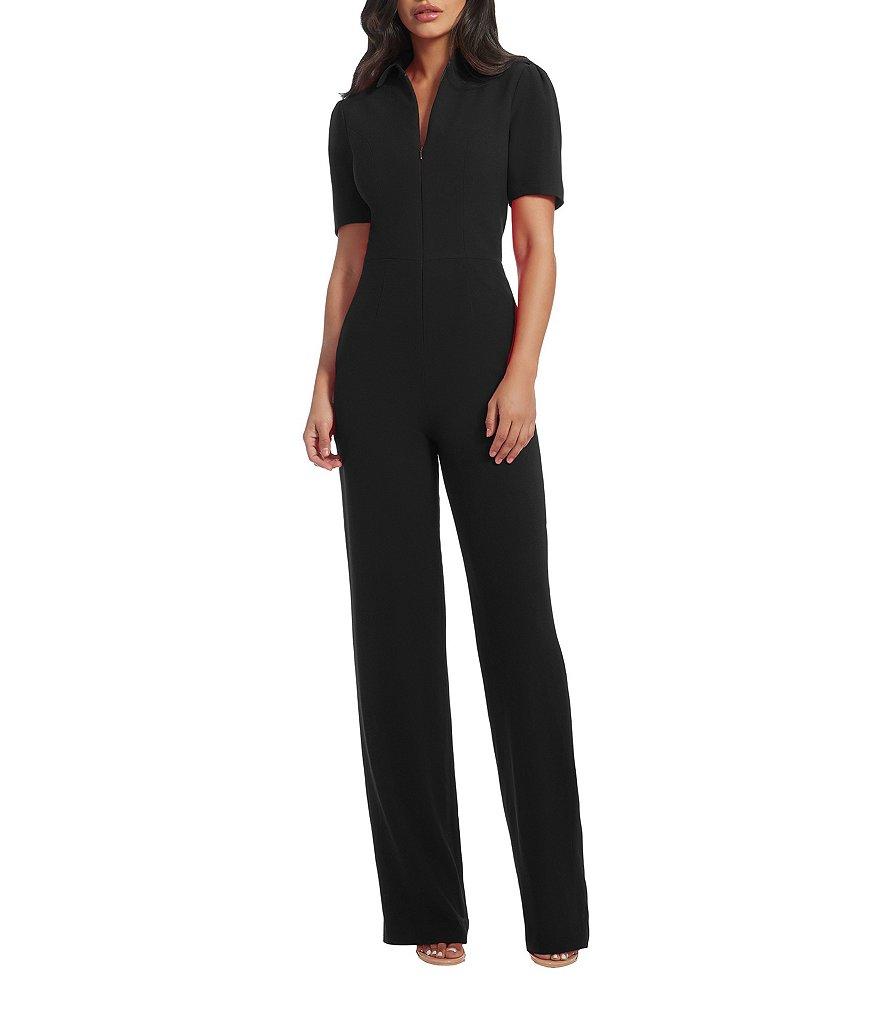 Dress the Population Gloria Collared Zip Neck Short Sleeve Wide Leg Jumpsuit Product Image