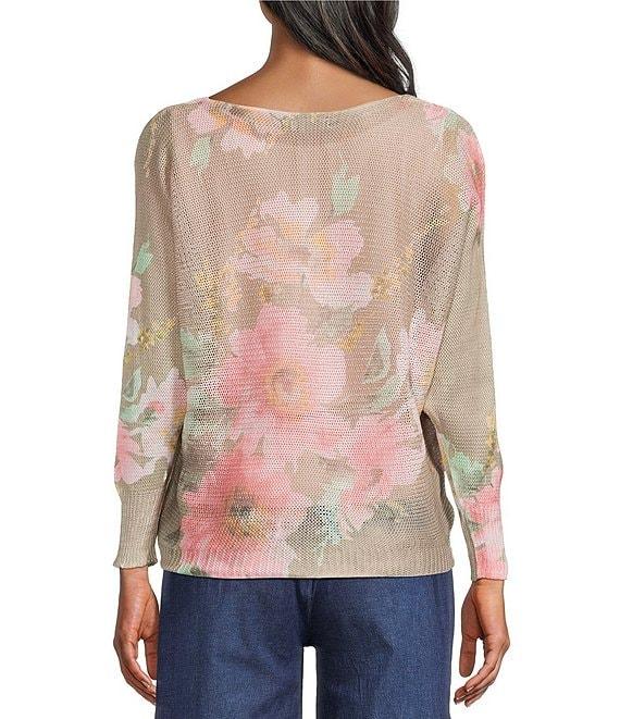 M Made in Italy Floral Knit Boat Neck Long Bat Sleeve Top Product Image