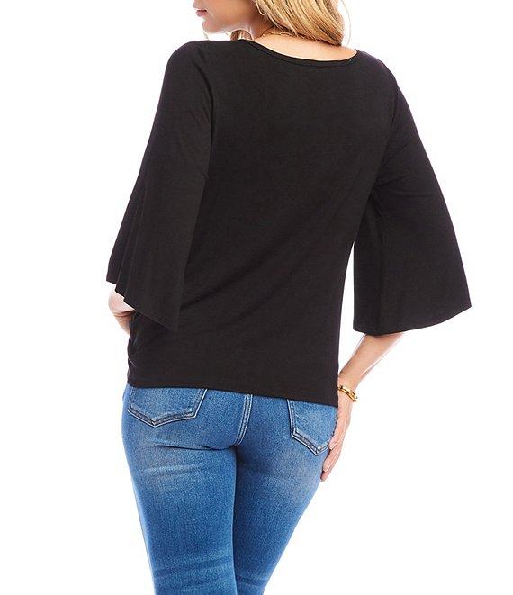 Karen Kane Boat Neck 3/4 Flare Sleeve Twist Hem Top Product Image