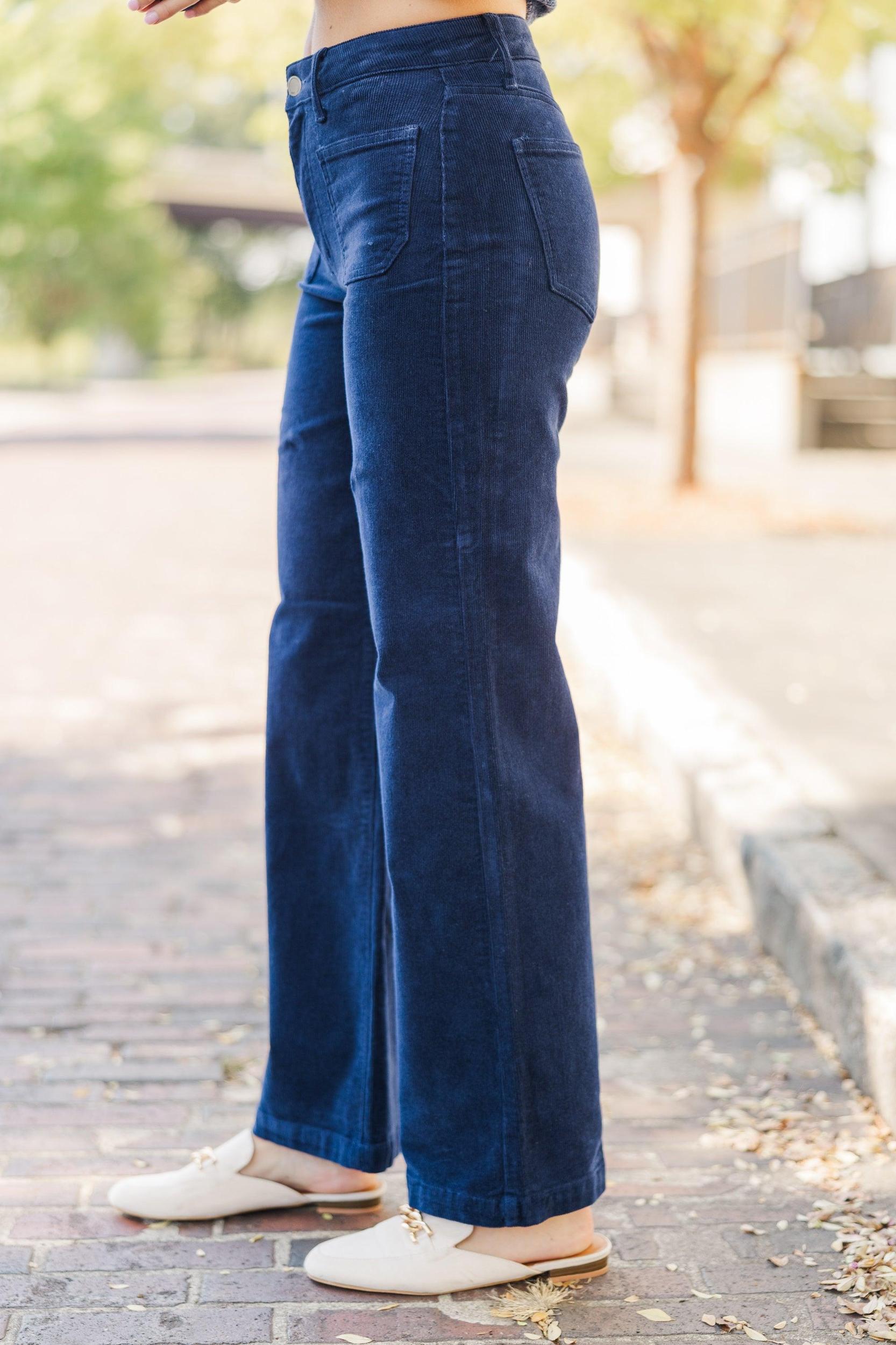 Set Your Path Navy Blue Corduroy Wide Leg Pants Female Product Image