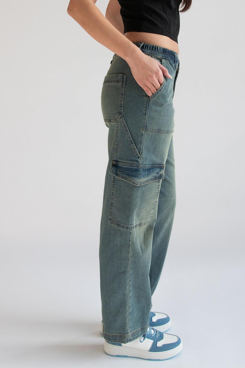 Grunge Wash Cargo Skater Jeans Product Image