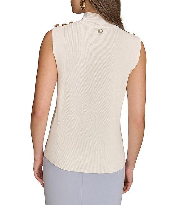 Donna Karan Yarn Knit Button Mock Neck Sleeveless Top Product Image