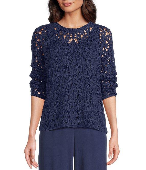 Eileen Fisher Organic Cotton Open Stitch Round Neck Long Sleeve Sweater Product Image