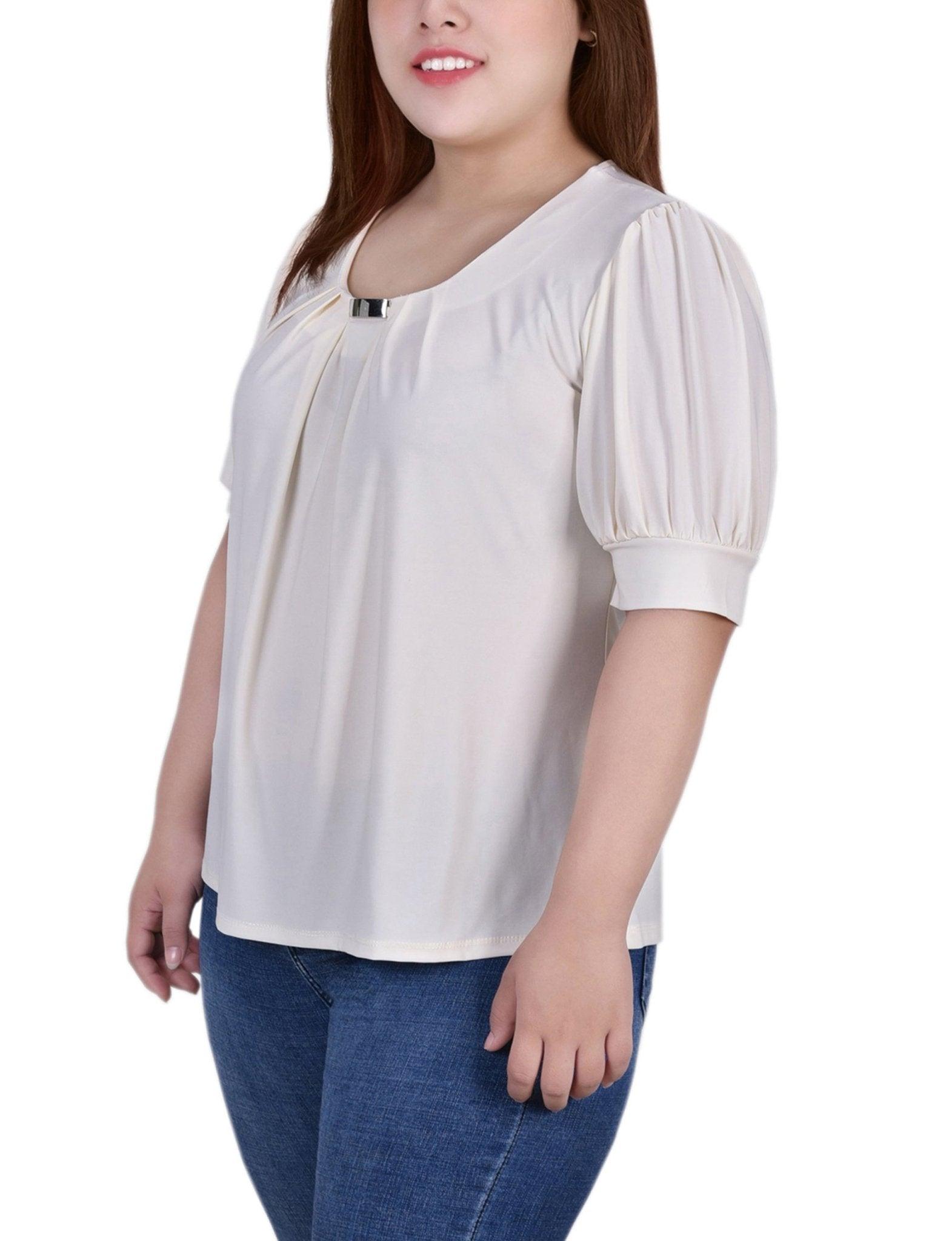 Pristine Short Sleeve Balloon Sleeve Top With Hardware - Plus Product Image