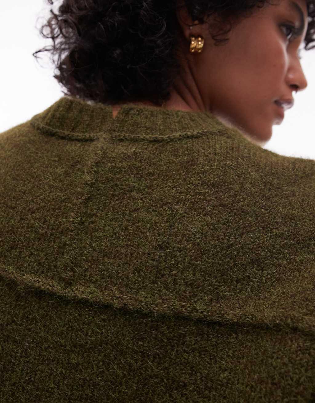 Topshop knitted crew with exposed seams sweater in khaki Product Image