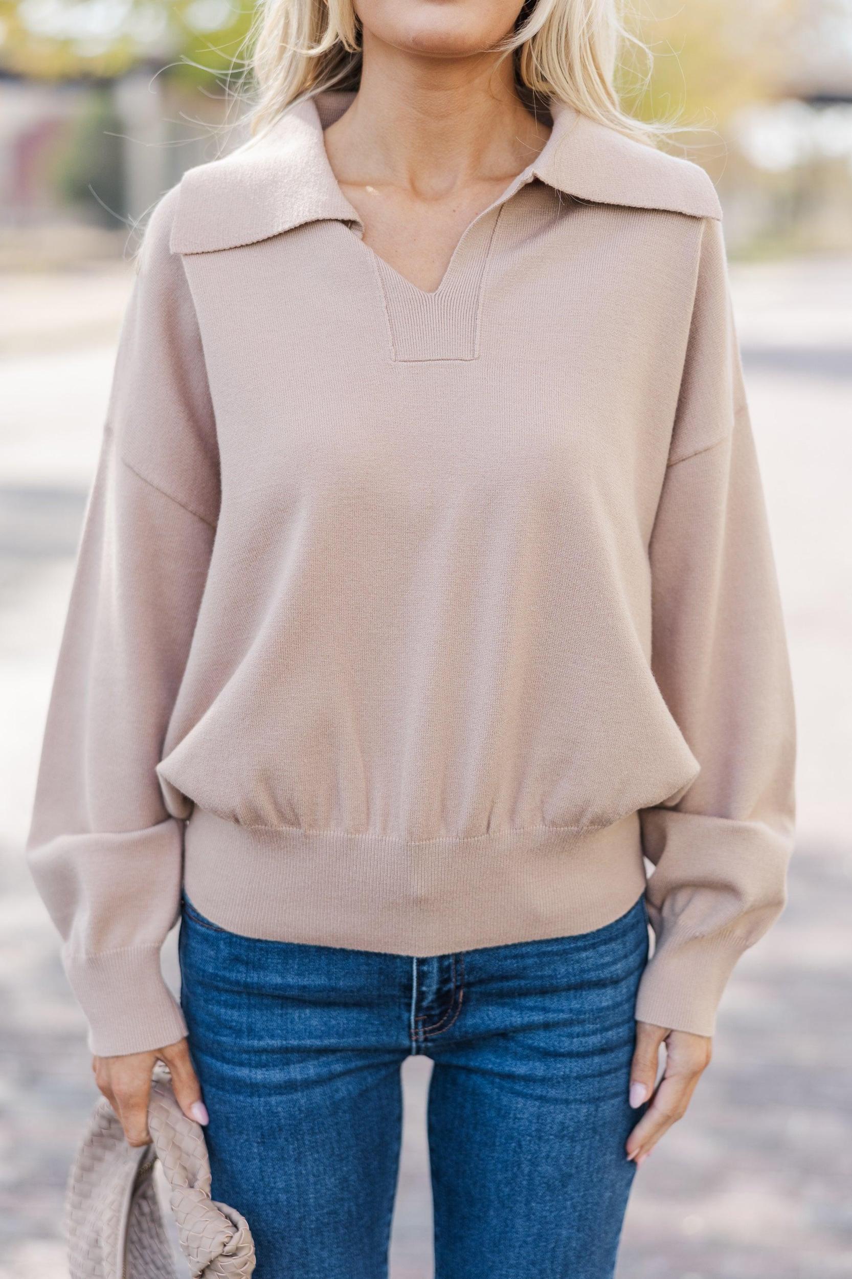 It's All For You Natural Collared Sweater Female Product Image