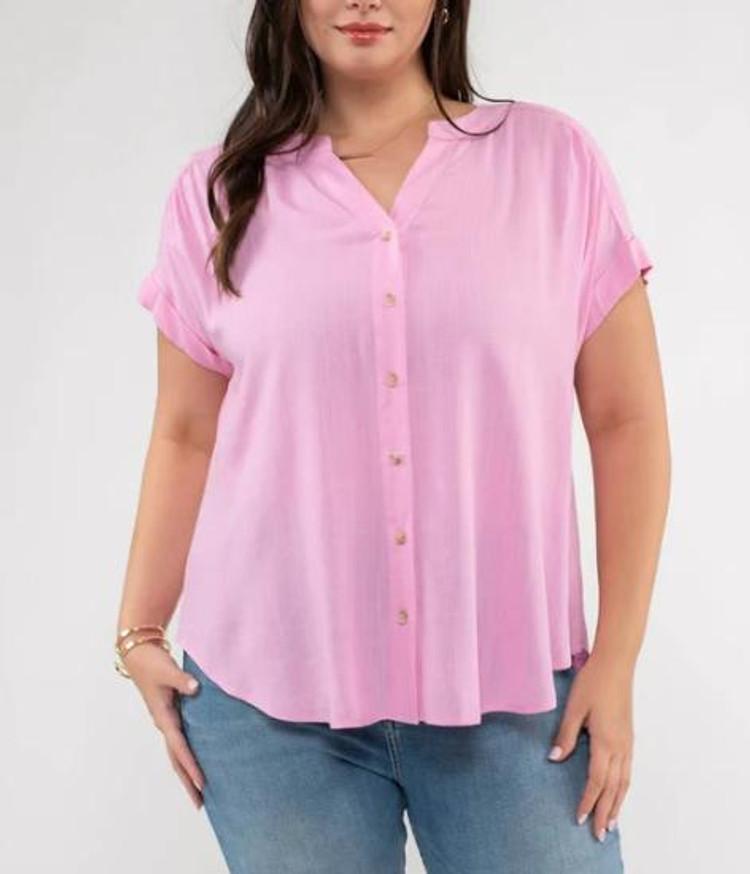 SALE blu pepper® Ladies' Plus S/S Roll Sleeve Button Blouse Product Image