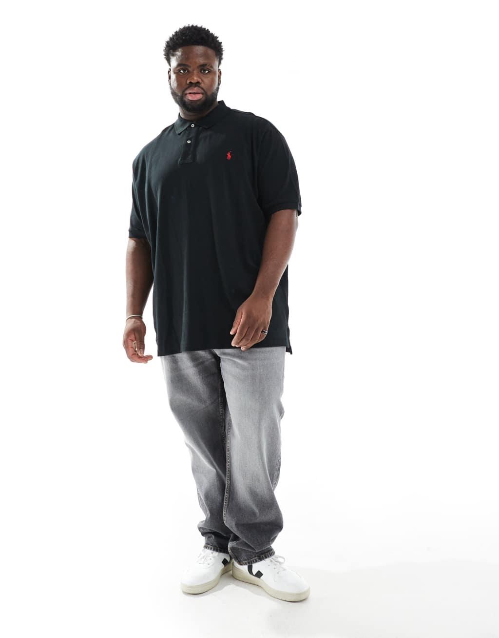 Polo Ralph Lauren Big & Tall icon logo pique polo in black Product Image