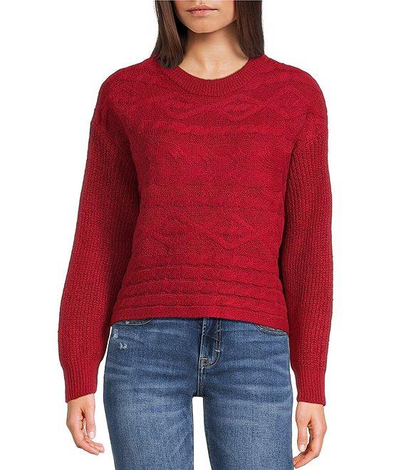 I.N. San Francisco Crew Neck Long Sleeve Cropped Sweater Product Image