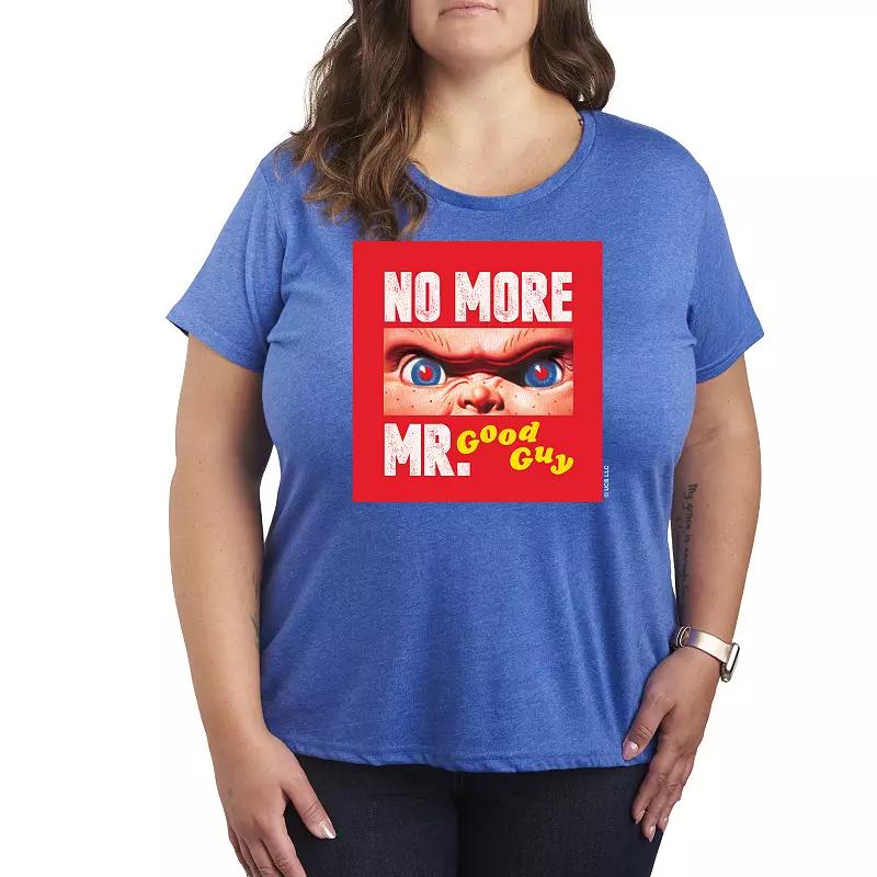 Plus Size Chucky No More Mr. Good Guy Graphic Tee, Womens Blue Product Image