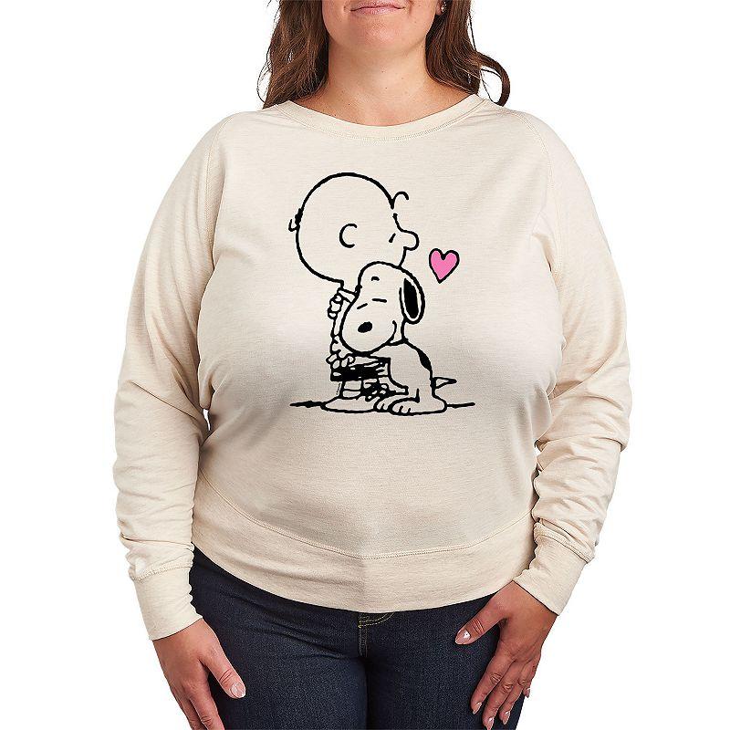 Women's Peanuts Snoopy Charlie Hug French Terry Long Sleeve Tee, Girl's,  Product Image