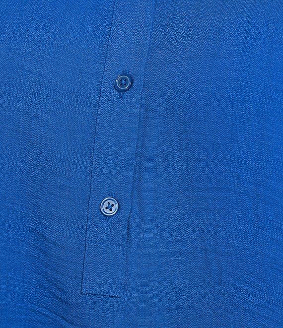 Investments Plus Size Woven Short Sleeve Point Collar Partial Button Front Top Product Image