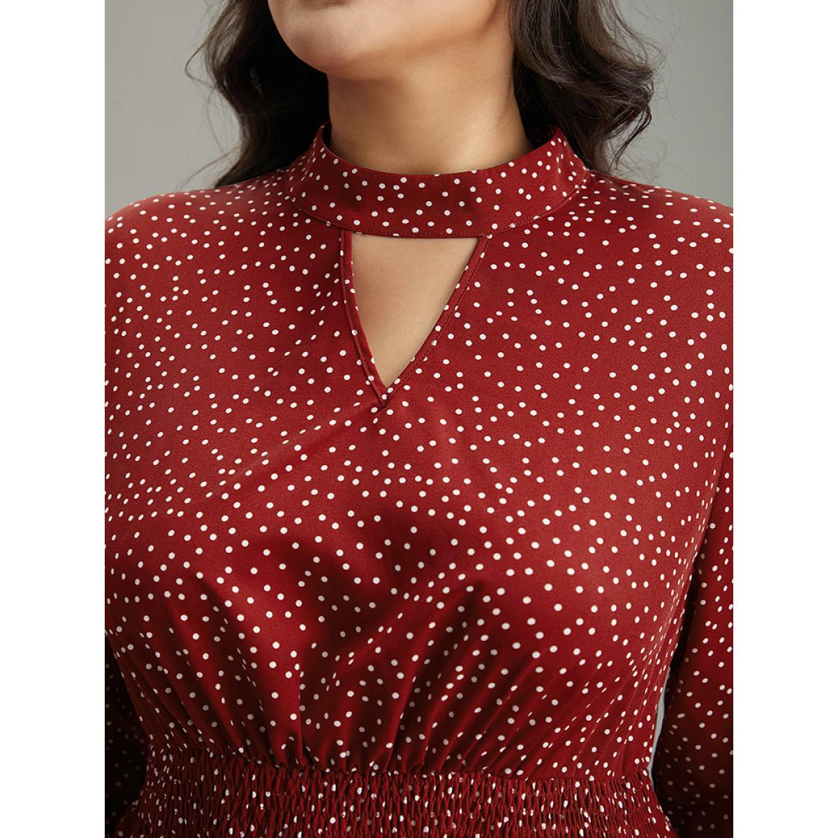 Plus Size Polka Dot Keyhole Pocket Mock Neck Dress Scarlet Women Elegant Elastic cuffs Mock Neck Elbow-length sleeve Curvy Midi Dress BloomChic 22-24/3X Product Image