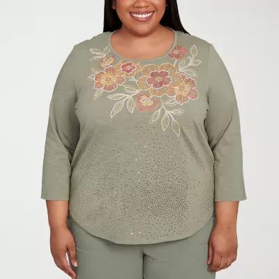 Alfred Dunner Copper Canyon Womens Crew Neck 3/4 Sleeve Plus T-Shirt Product Image