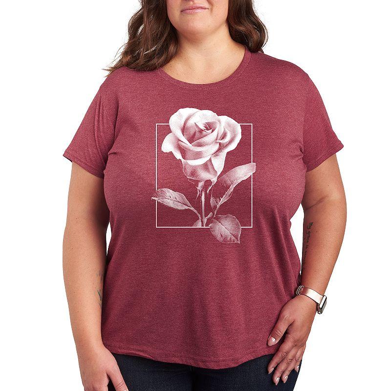 Plus Size White Rose Graphic Tee, Women's, Size: 1XL, Black Product Image