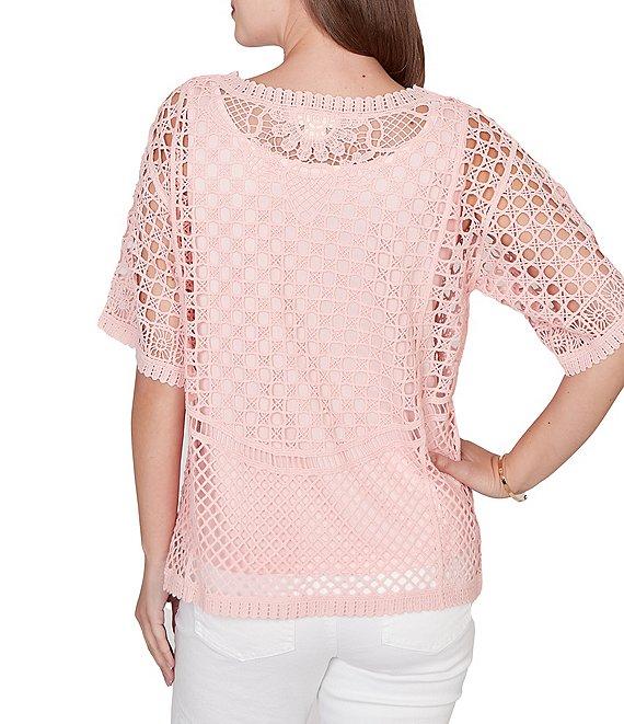 Ruby Rd. Lace Layered Tonal Tank Open-Work Knit Top Product Image