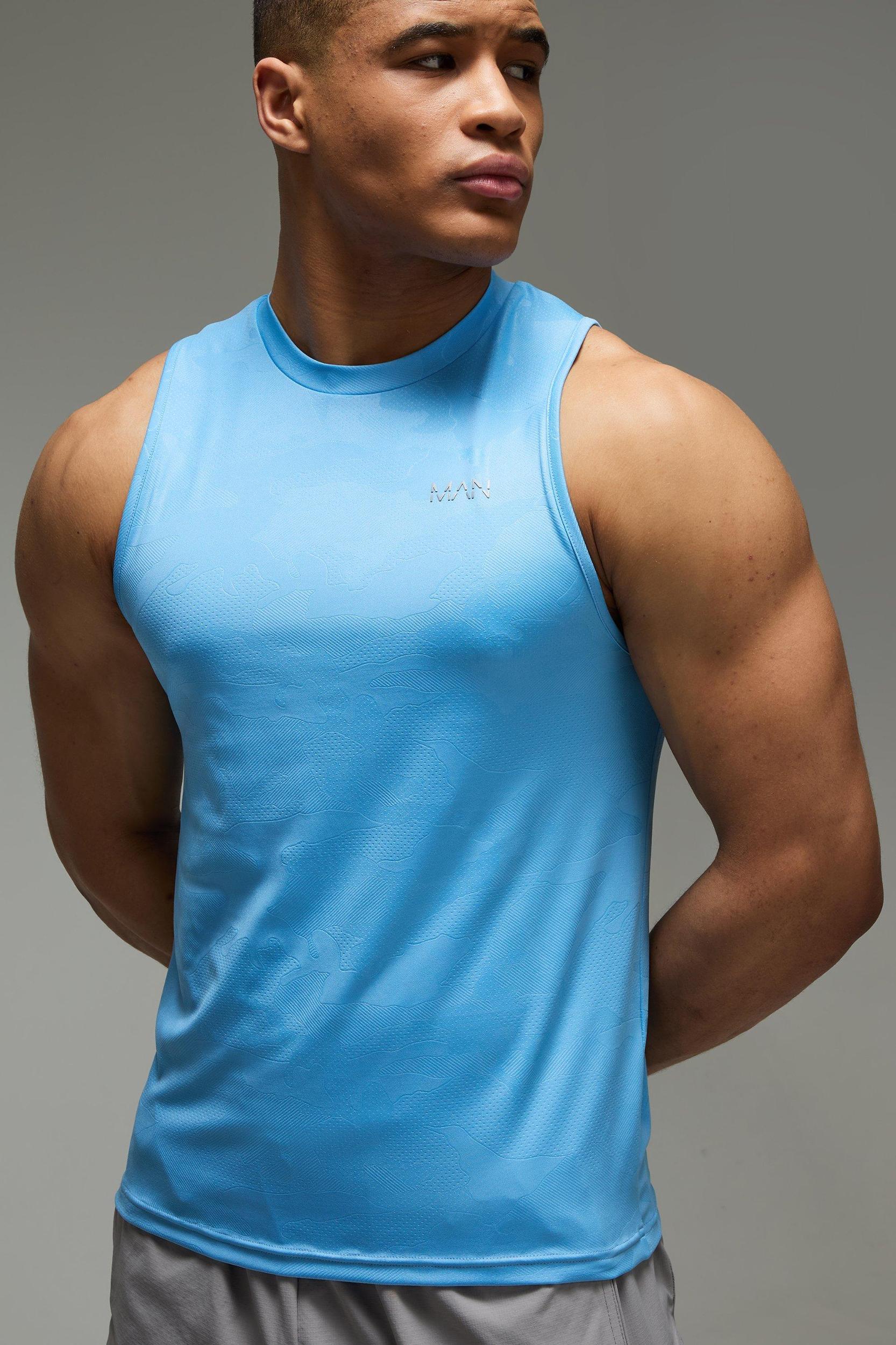 Man Active Camo Performance Regular Fit Tank | boohooMAN USA Product Image