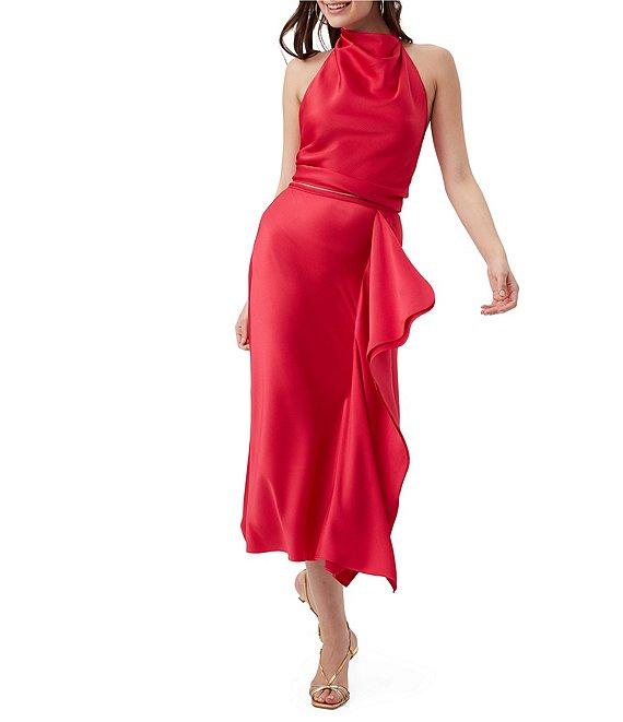 Trina Turk Lanika Hammered Satin Halter Cowl Neck Sleeveless Top Product Image