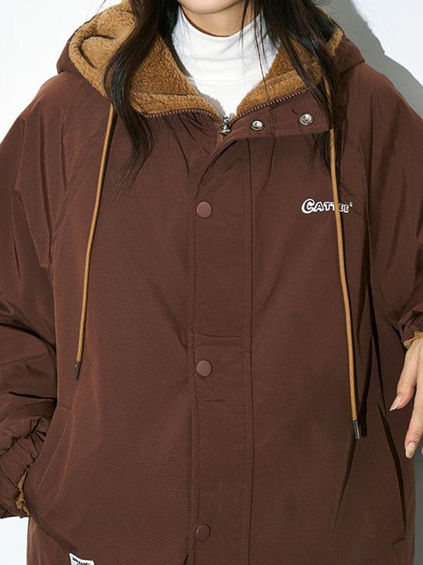 Reversible Lambswool Hooded Drawstring Embroidered Jacket Product Image