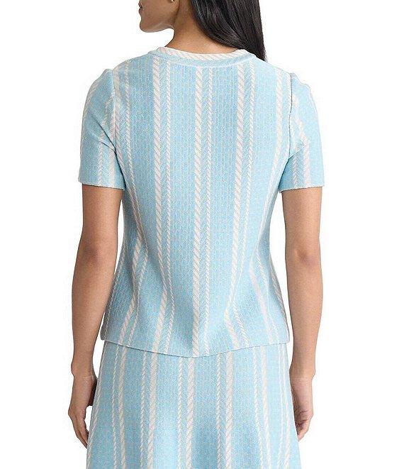 Ming Wang Petite Size Coordinating Multi-Pattern Soft Knit Crew Neck Short Sleeve Top Product Image