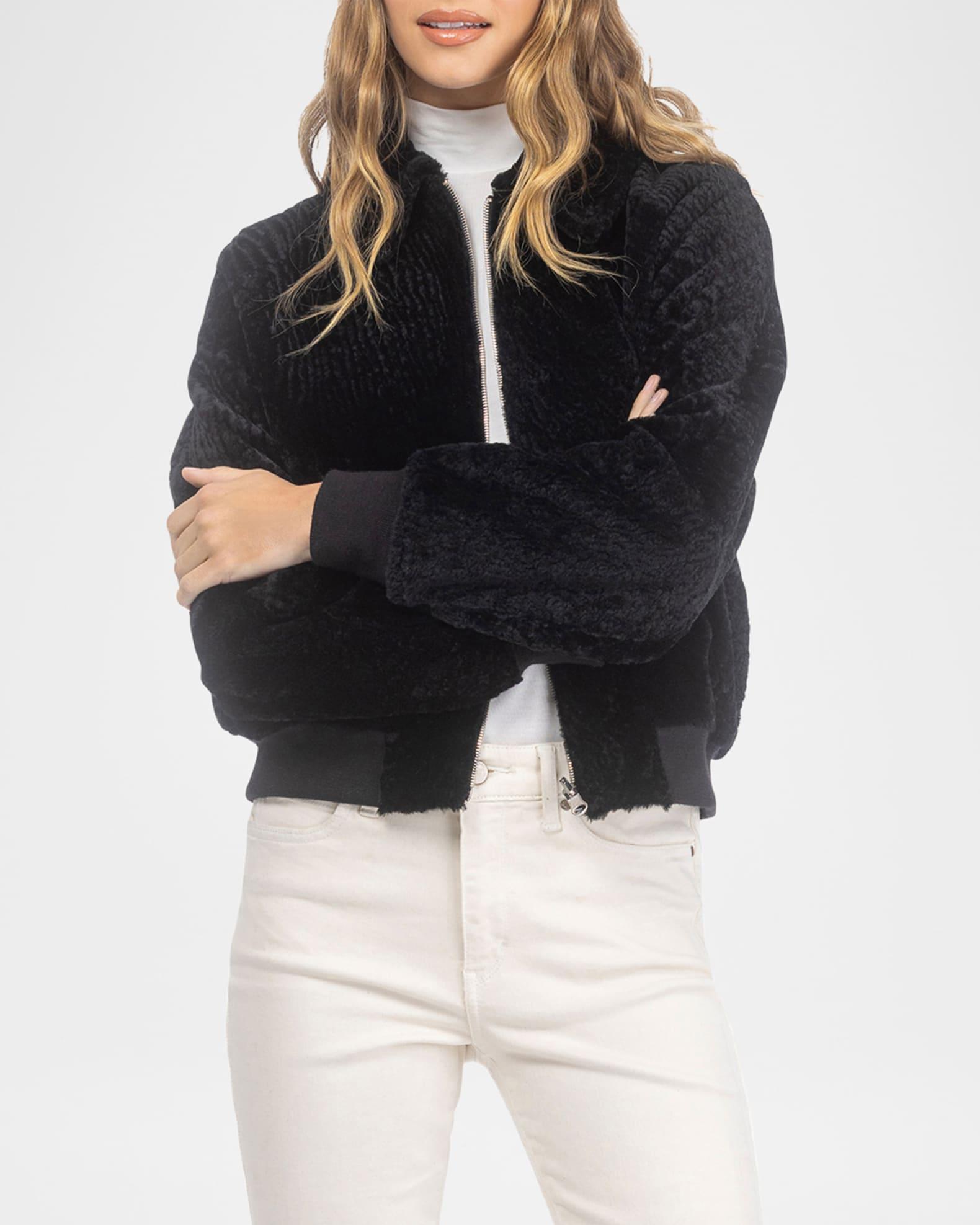 Reversible Textured Lamb Shearling Zip Jacket Product Image