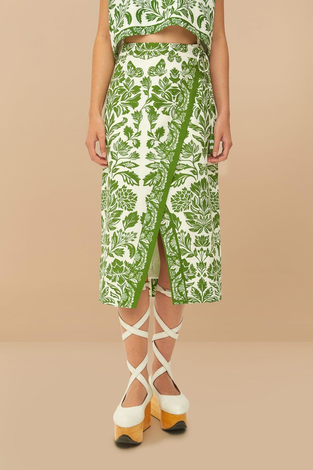 Green Delicate Tapestry LENZING™ ECOVERO™ Euroflax™ Midi Skirt Product Image