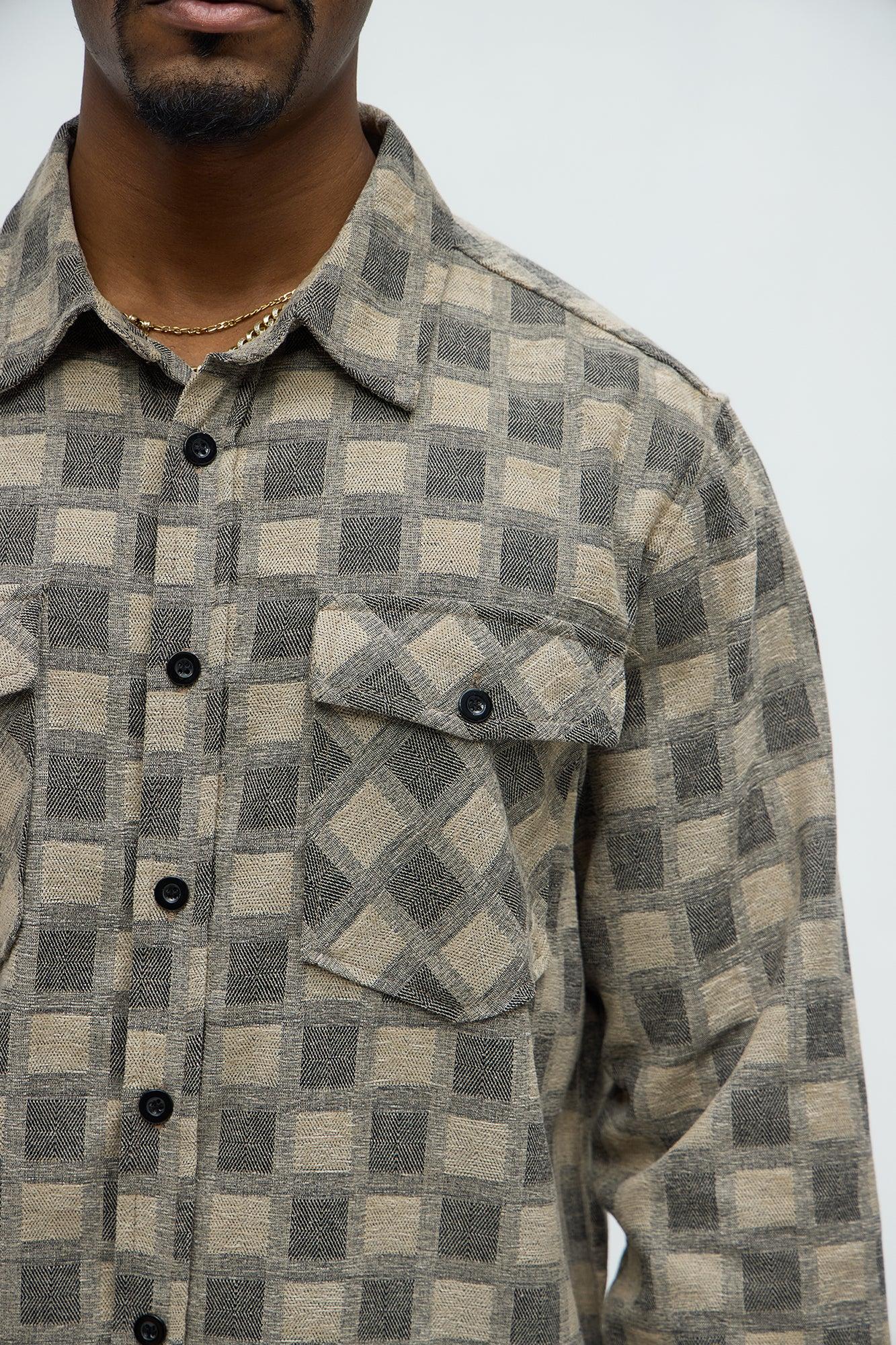 Jacquard Checker Relaxed Shirt - Taupe/combo Product Image