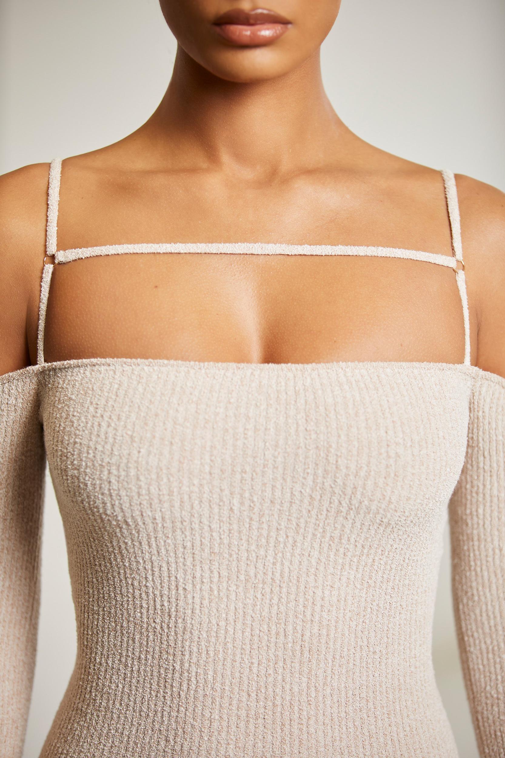 Cold Shoulder Long Sleeve Mini Dress in Praline Female Product Image