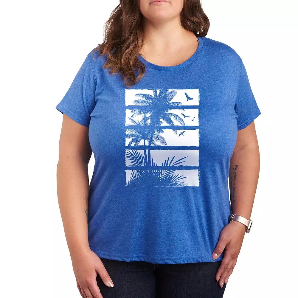 Plus Palm Tree Silhouette Panels Graphic Tee, Women's,  Product Image