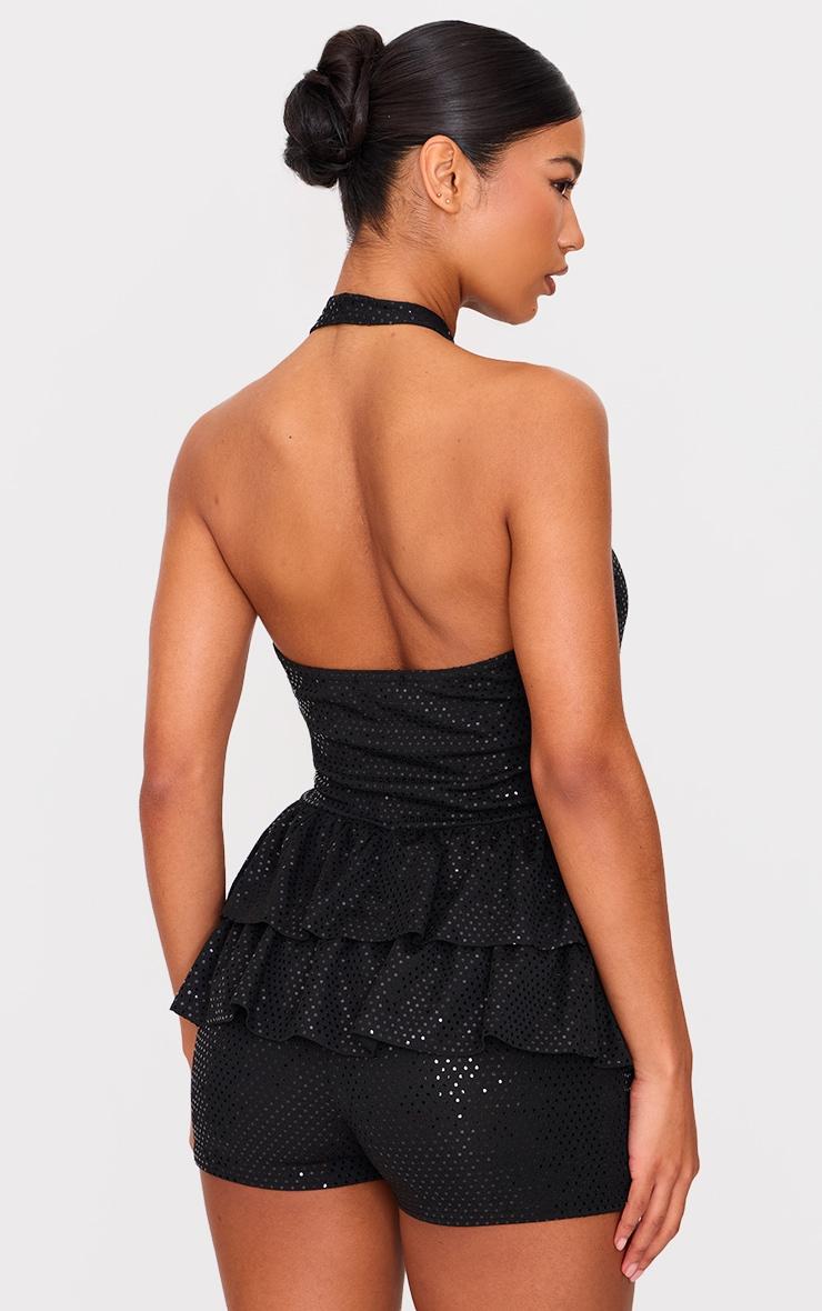 Black Glitter Sequin Halterneck Rara Skort Romper Product Image