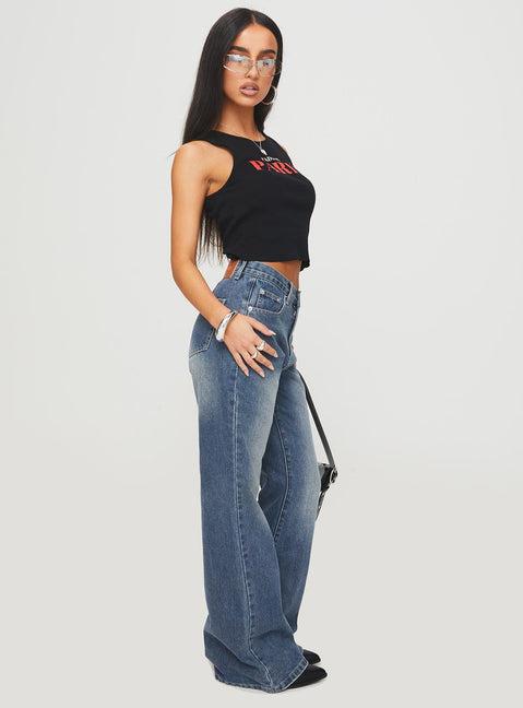 Hanlen Mid Rise Wide Leg Jean Blue Product Image