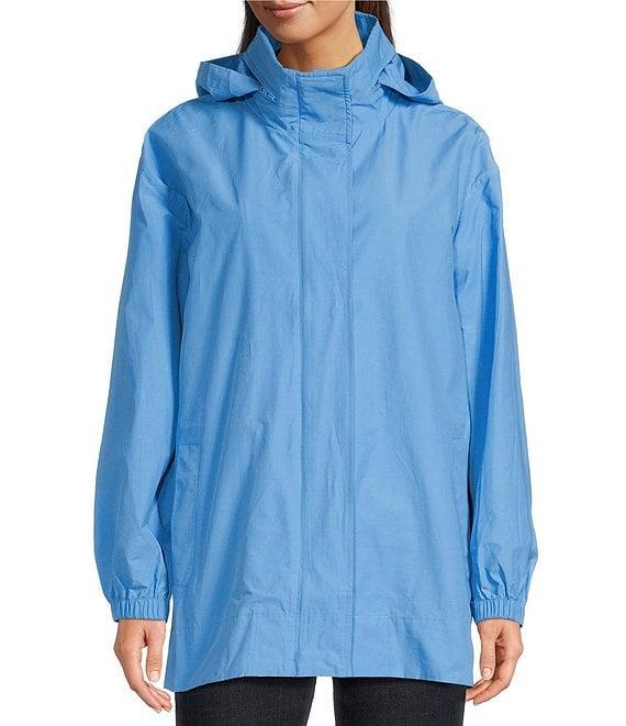 Eileen Fisher Petite Size Organic Cotton Blend Stand Collar Long Sleeve Hidden Hood Coat Product Image