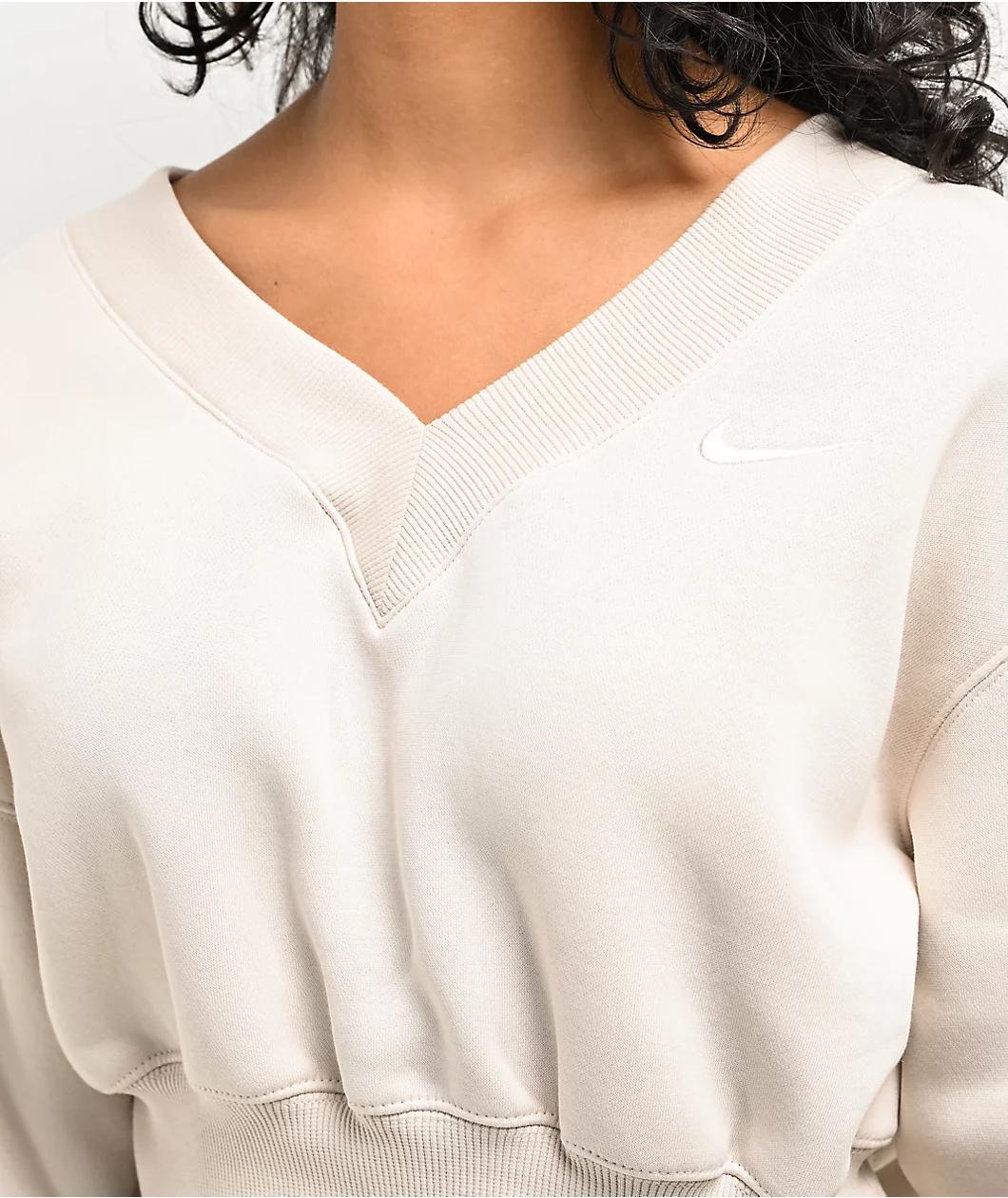 Nike Sportswear Phoenix Fleece Light Orewood Brown Crop V-Neck Sweatshirt Product Image