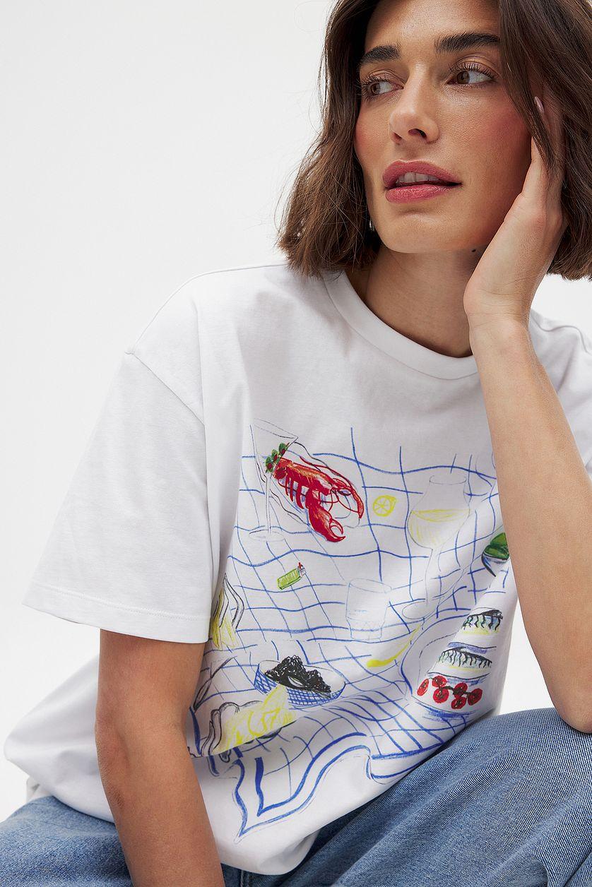 Printed Round Neck Oversized Tee Product Image