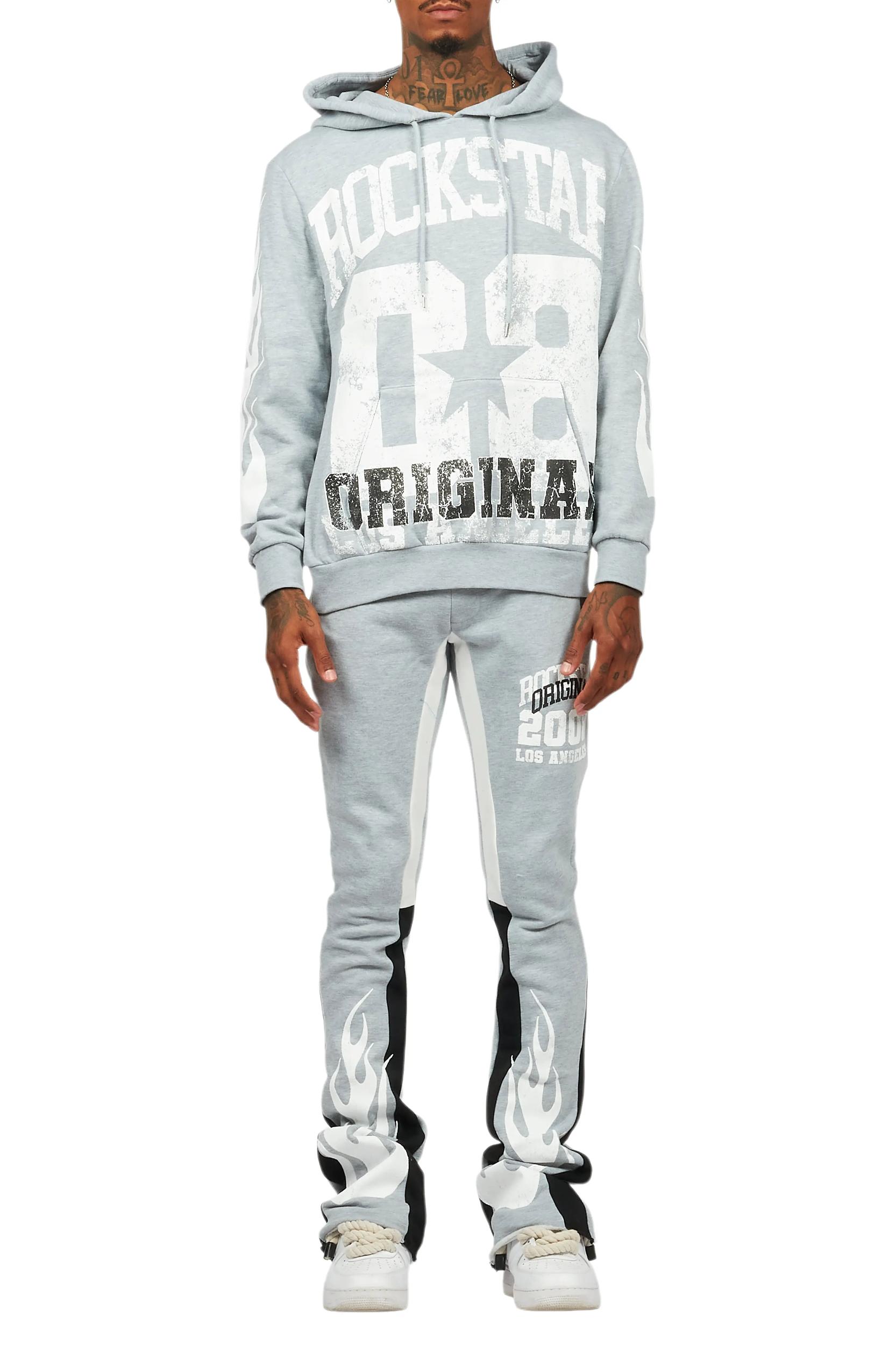 Edel Grey/White Hoodie/Stacked Flare Pant Set Male Product Image