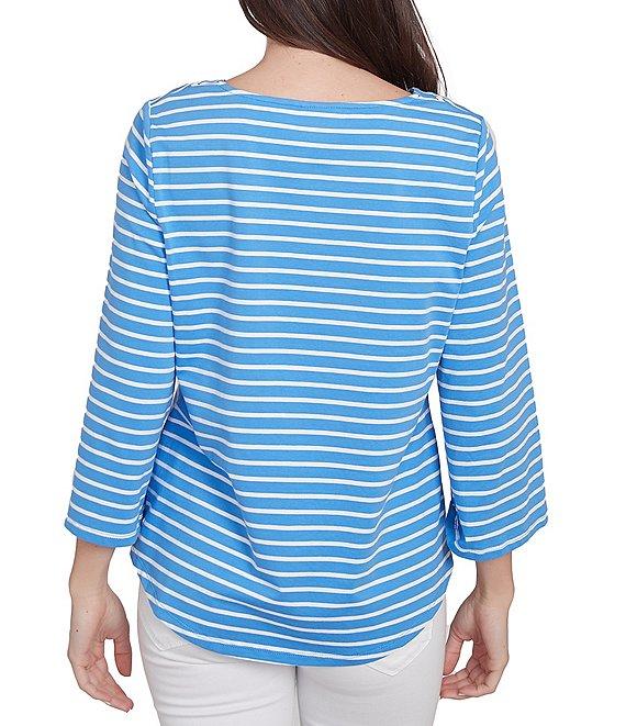 Ruby Rd. Knit Stripe Trim Square Neck 3/4 Bell Sleeve Top Product Image