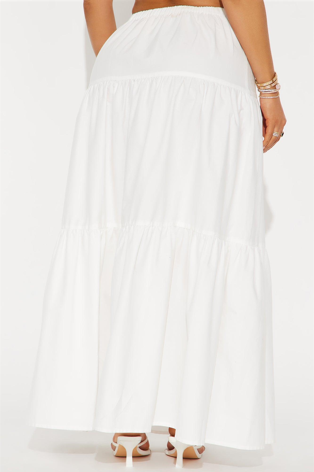 Zoey Poplin Tiered Maxi Skirt - White Product Image