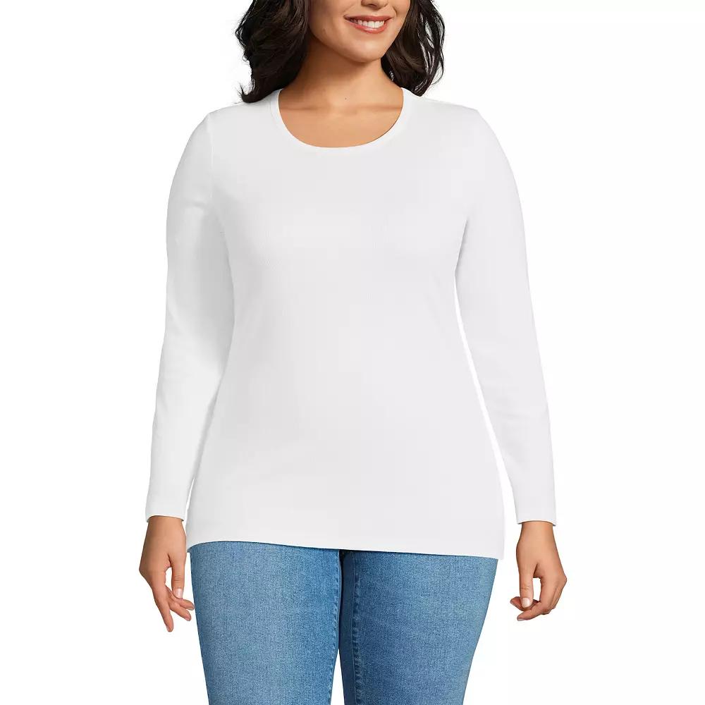 Plus Size Lands' End Long Sleeve Micro Rib Crewneck Top, Women's, Size: 2XL, White Product Image